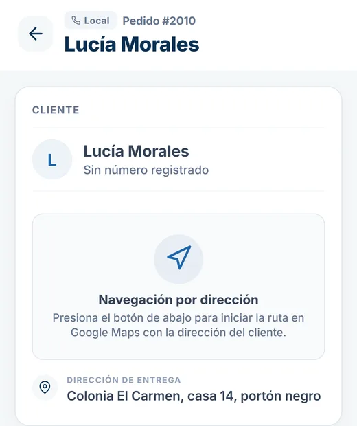 Detalle del pedido: cliente y dirección de entrega