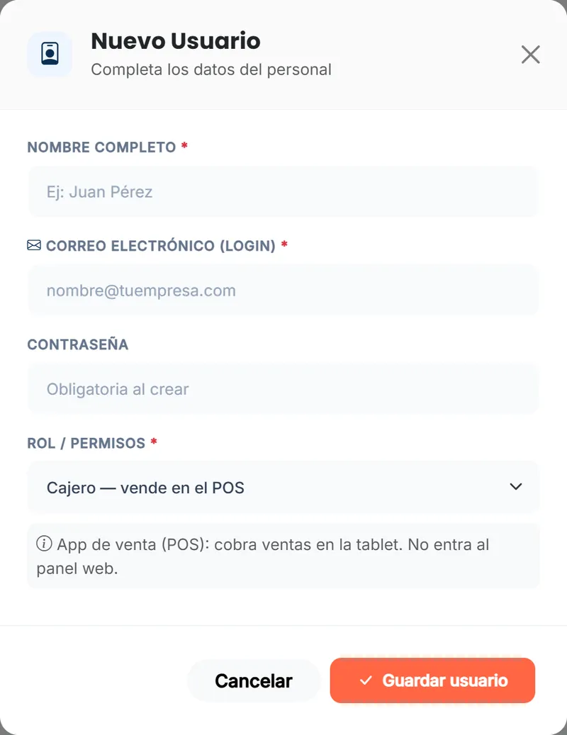 Nuevo usuario: elige su rol