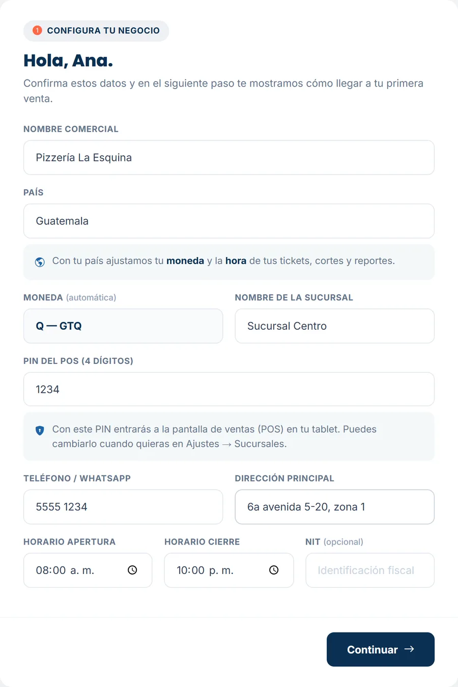 Los datos de tu negocio: no olvides anotar el PIN