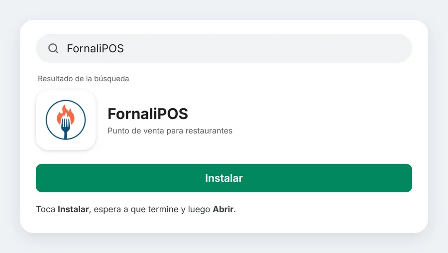 Busca FornaliPOS en Google Play y tócala para instalarla