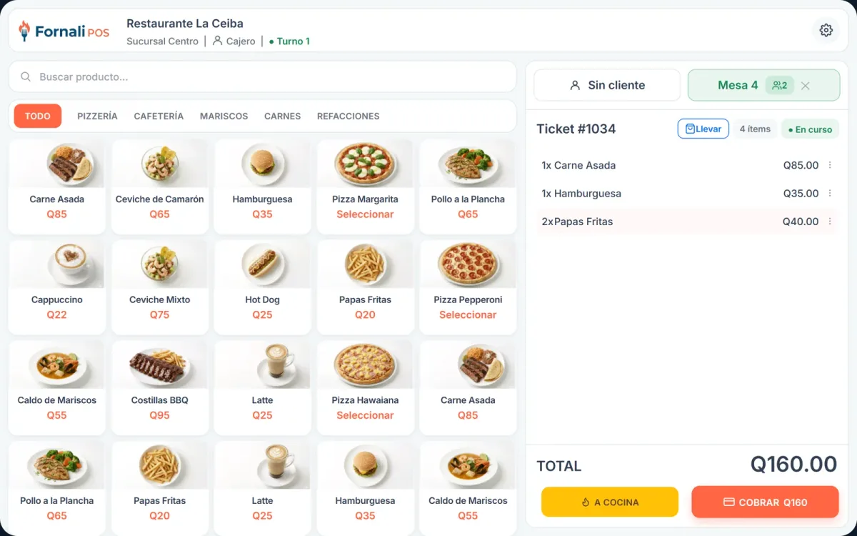 Toca tus productos y luego COBRAR