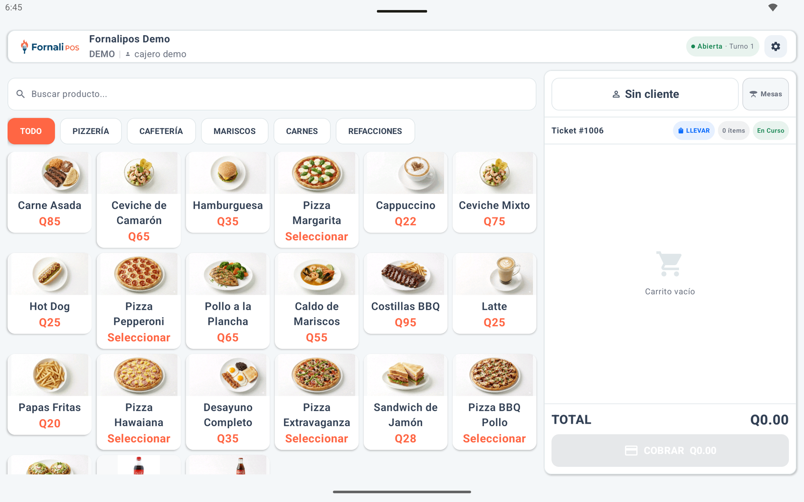 App FornaliPOS para Android mostrando la pantalla de ventas